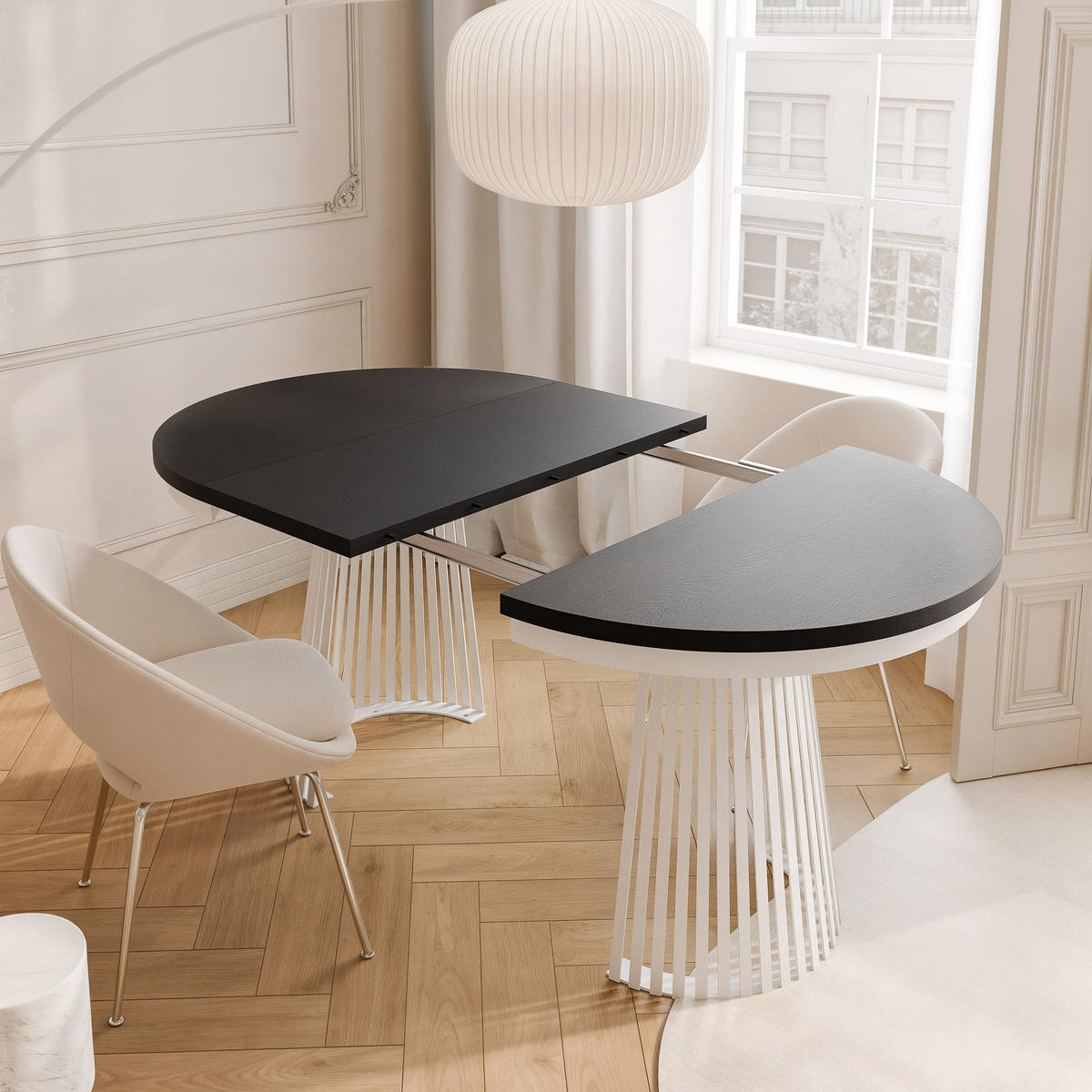 AUSZIEHTISCH AUREA 100-180/75 cm, Weiß / Schwarz - Schwarz/Weiß, Holzwerkstoff/Metall (100/100/75cm) - Idohome