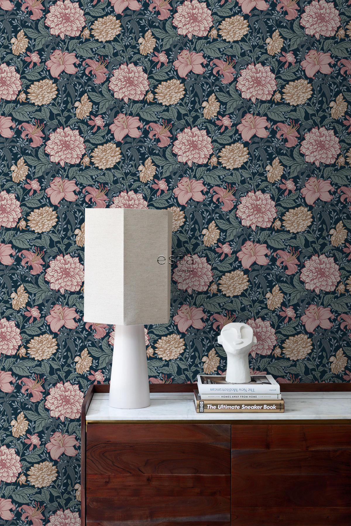 TAPETE Blumenmuster 53 cm x 10.05 m - Blau, Papier (53/1000cm) - ESTAhome
