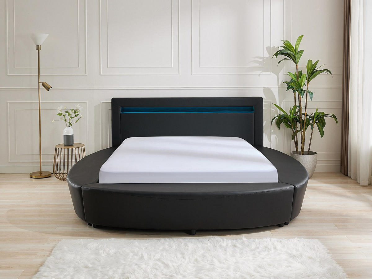 RUNDES Bett - 2 Personen-Sitzer - Kunstleder - Schwarz - - Schwarz, Leder (259/213cm) - Vente-Unique