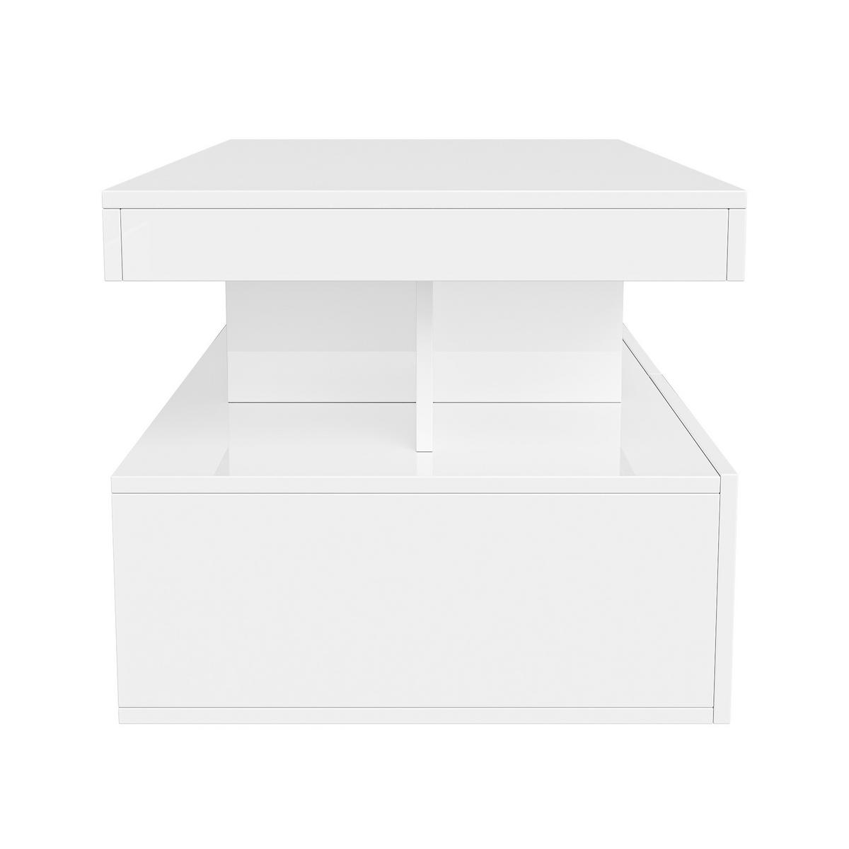 COUCHTISCH mit LED-Beleuchtung und Stauraum, elegantes Design - Weiß, Holz (104/53/46cm) - Joyfair