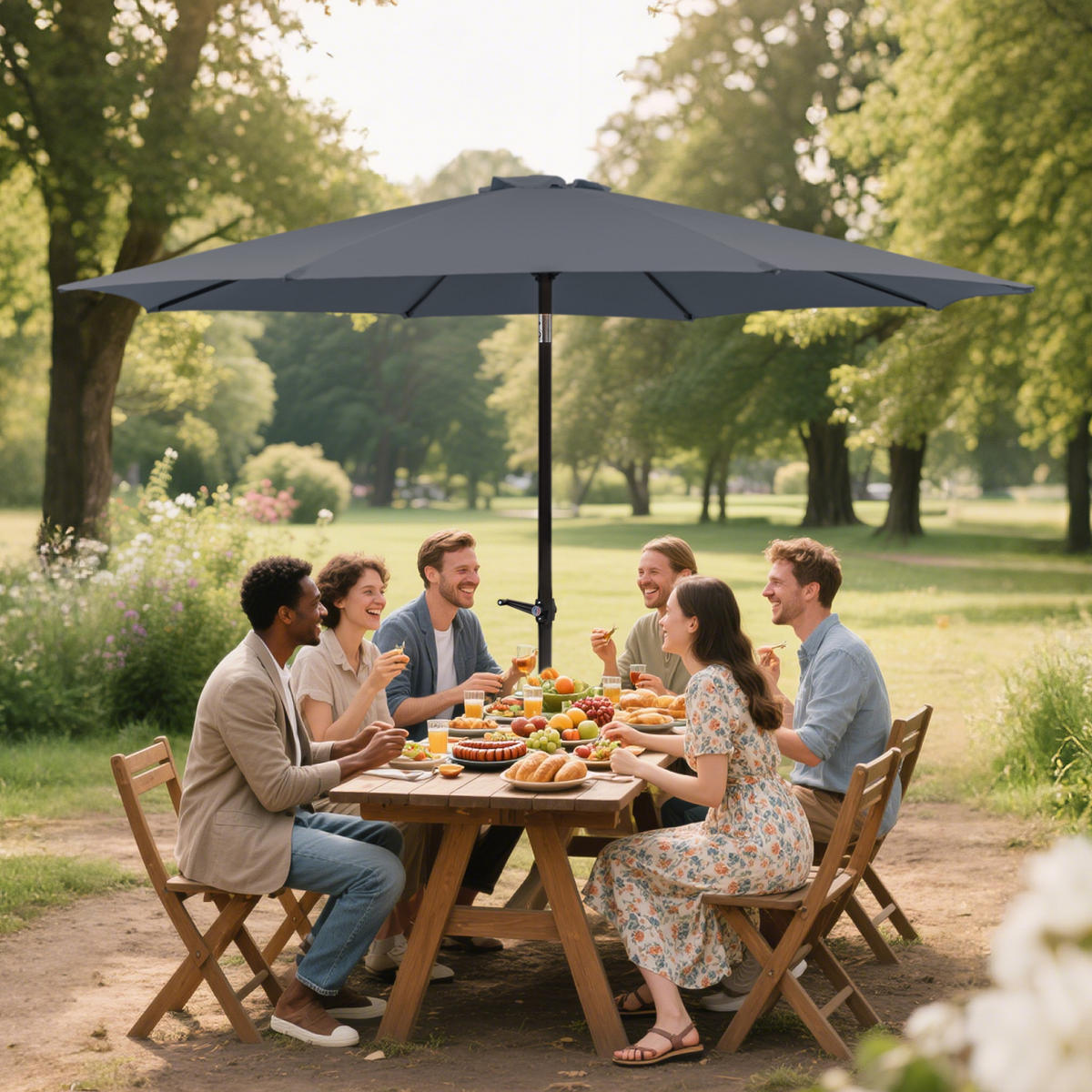 SONNENSCHIRM aus Aluminium Ø 300 cm in Dunkelgrau mit LSF 50+ - Dunkelgrau, Metall (300/300cm) - Modfu