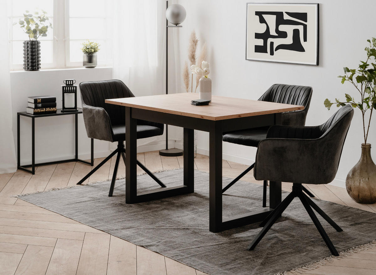 ESSTISCH Eiche Artisan, grau 120/160 cm, Küchentisch ausziehbar - Anthrazit/Eiche Artisan, Holzwerkstoff (90/160/75cm) - Furn.Design