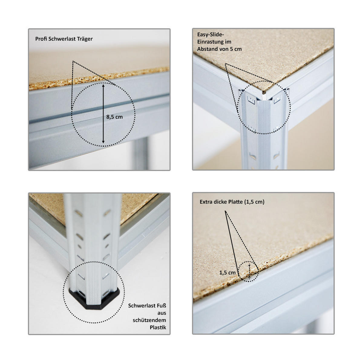 WERKBANK Dino 2er-Set mit 2x höhenverstellbar 90x160x60 cm Traglast 600 kg Verzinkt - Silberfarben, Metall (320/90/60cm) - PROREGAL