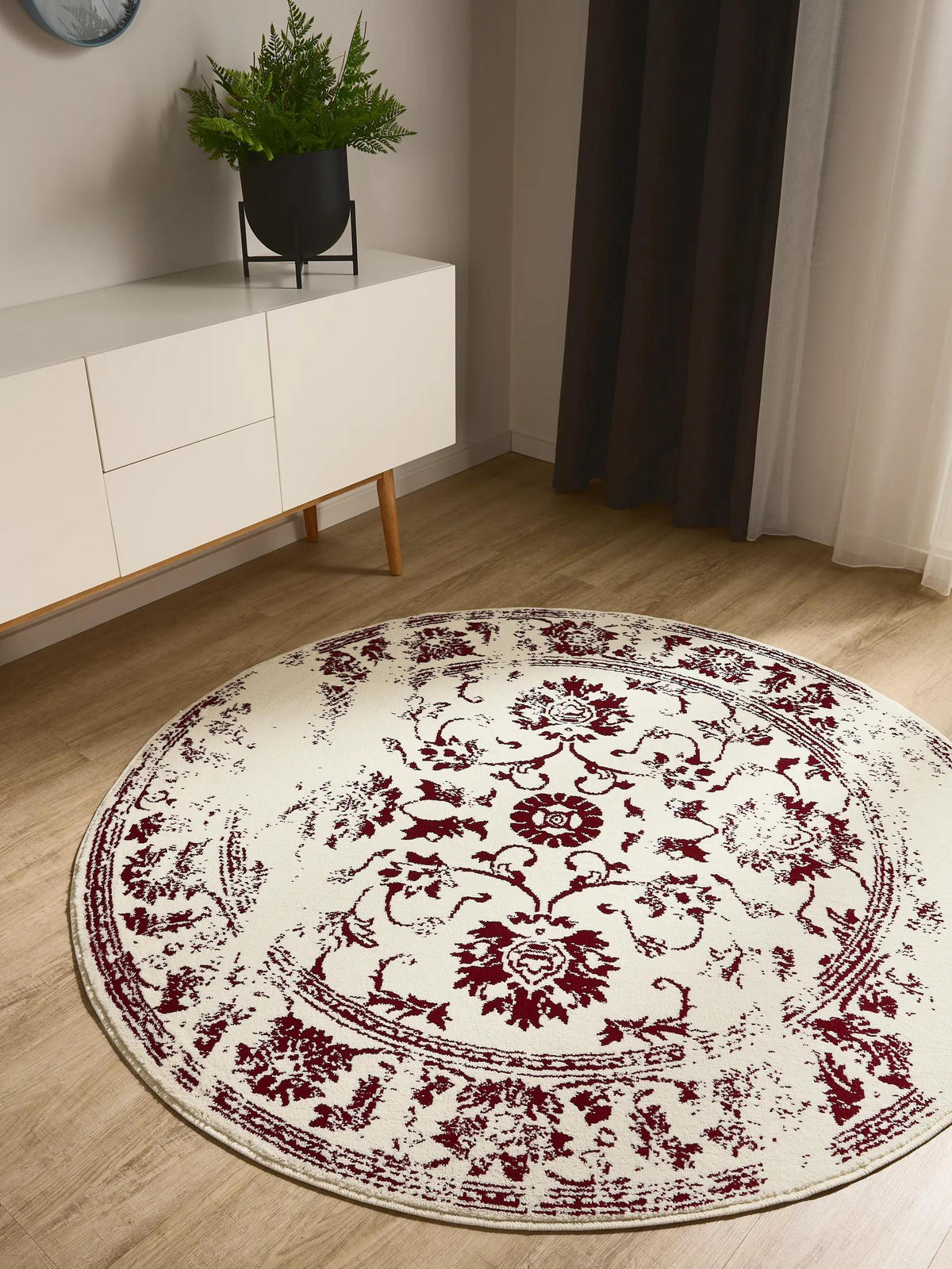 VINTAGE-TEPPICH Suki ø 160 cm rund - Rot/Creme, Kunststoff (160/160cm) - benuta