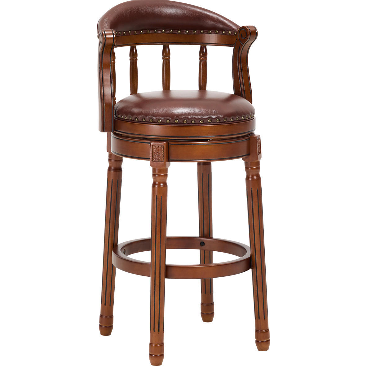 BARHOCKER drehbar mit Rückenlehne Sitzhöhe 75 cm Echtleder Braun Holz - Braun, Holz (54.8/96/54.81cm) - Meubliv