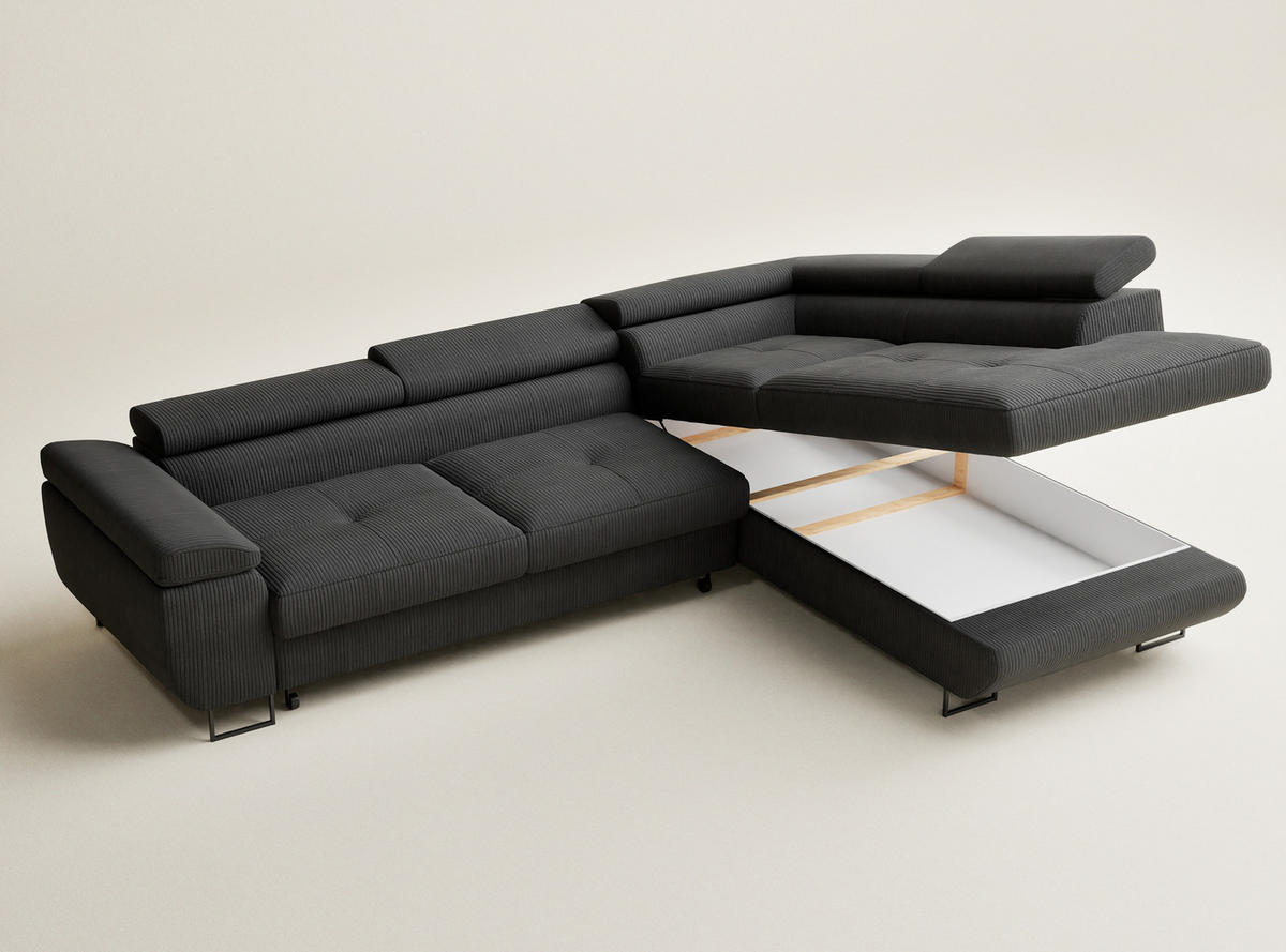 ECKSOFA MIT SCHLAFFUNKTION Concord Anthrazit Samtstoff - Anthrazit/Schwarz, Holz/Holzwerkstoff (277/203cm) - Maison de Reve