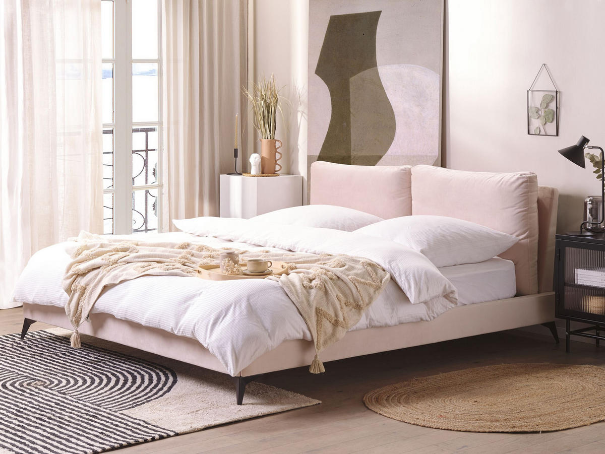 POLSTERBETT 180/200cm Pastellrosa Melle - Pink, Textil (180/200cm) - Beliani