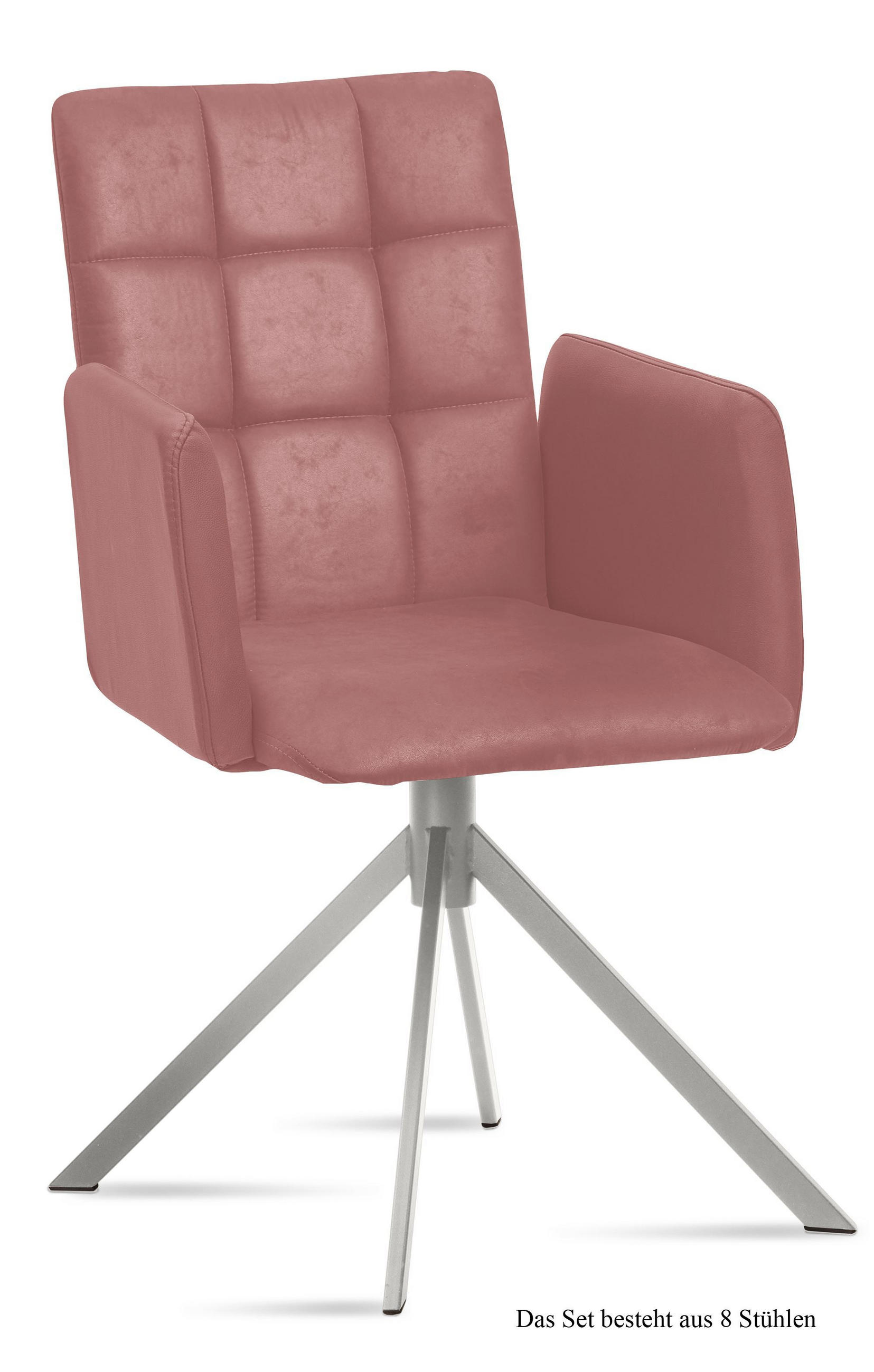 ARMLEHNSTUHL (8er-Set) Dorita 52x91x60 Edelstahl/Rosewood - Edelstahlfarben/Dunkelrosa, Kunststoff (60/91/52cm) - 58aufmkessel