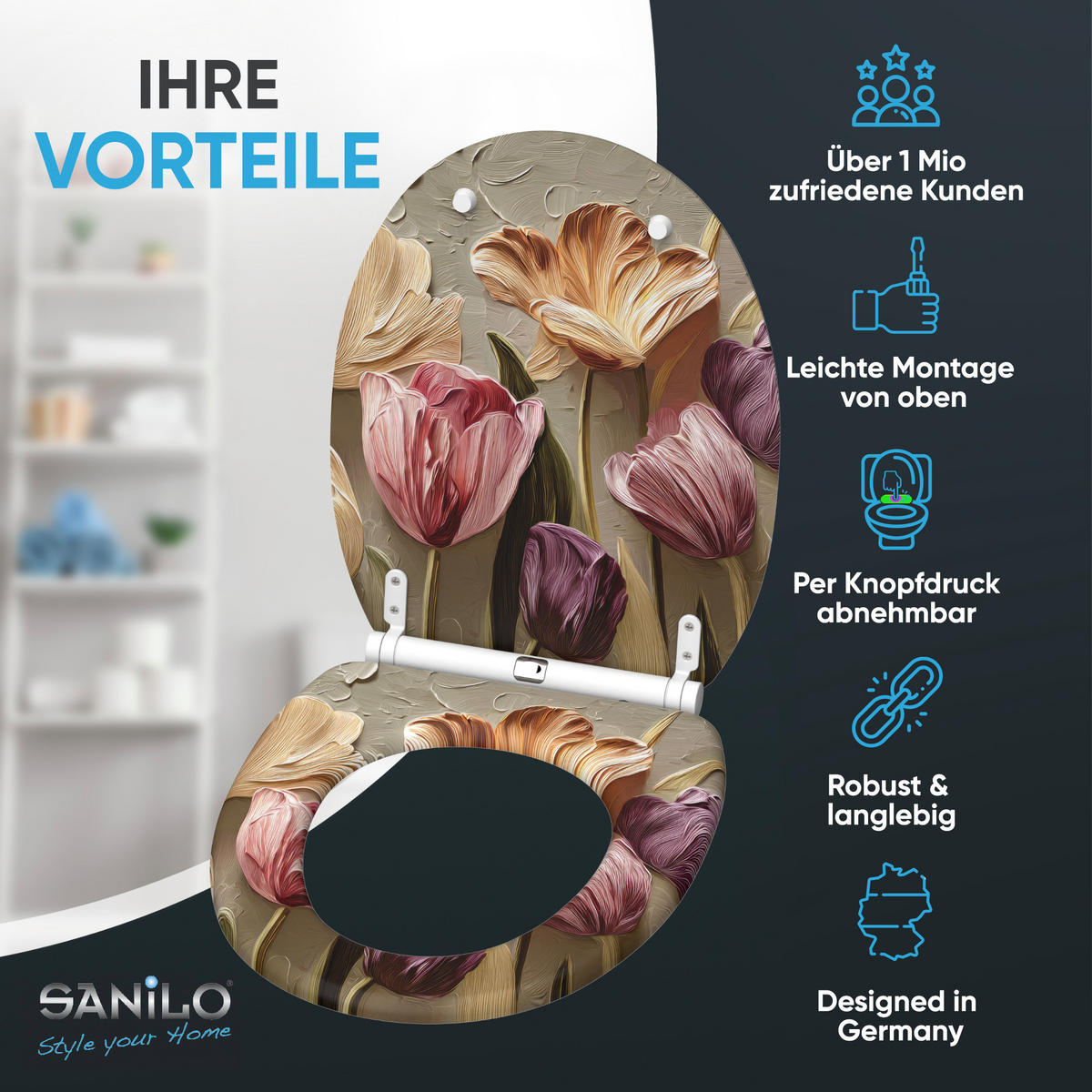 WC-SITZ mit Absenkautomatik & Top Fix Tulpen - Beige, Holzwerkstoff (37.7/5/48cm) - Sanilo
