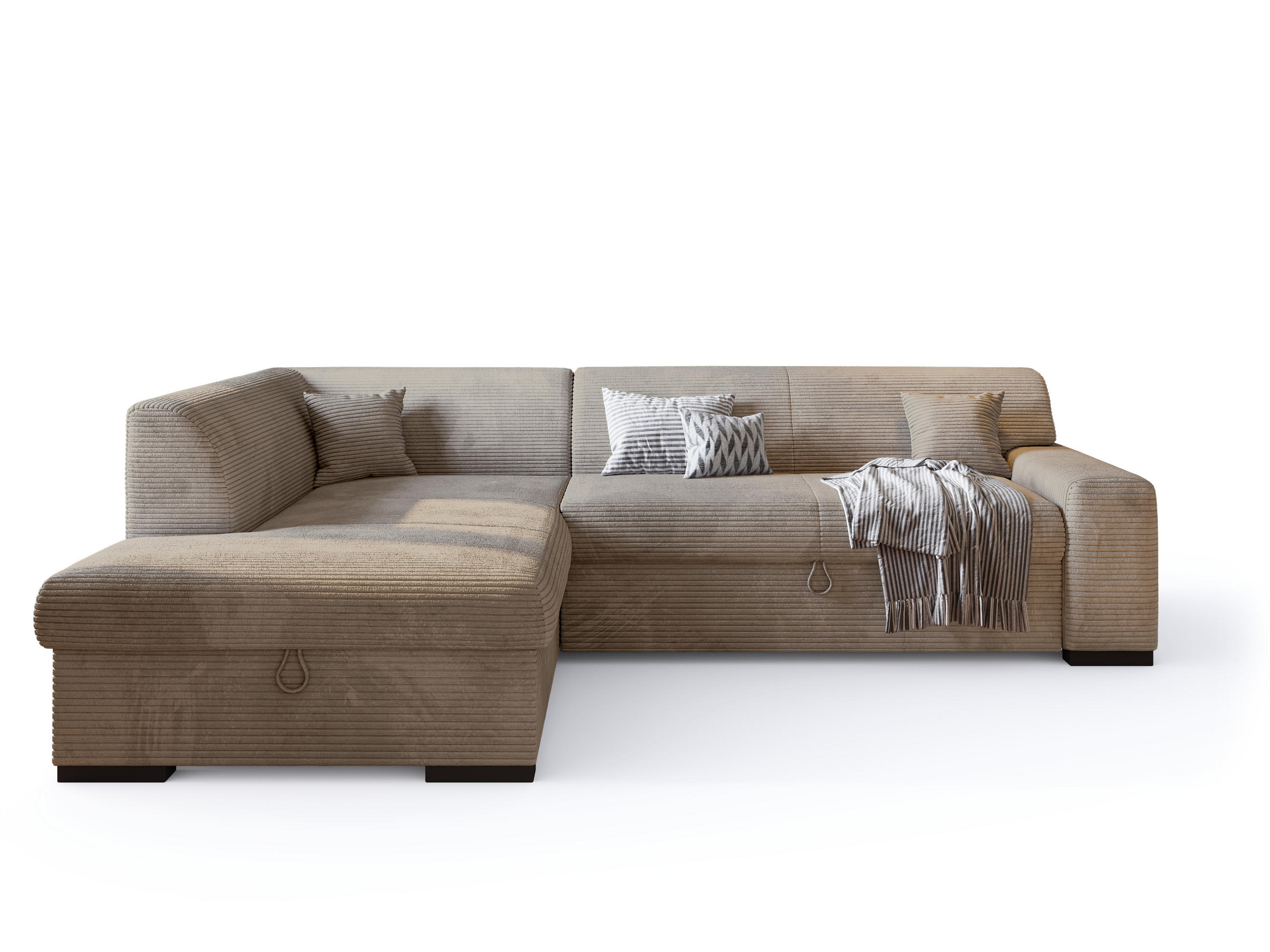 ECKSOFA mit Schlaffunktion Cordstoff MILENZO Beige Links - Beige, Holz (260/175cm) - Bromarkt