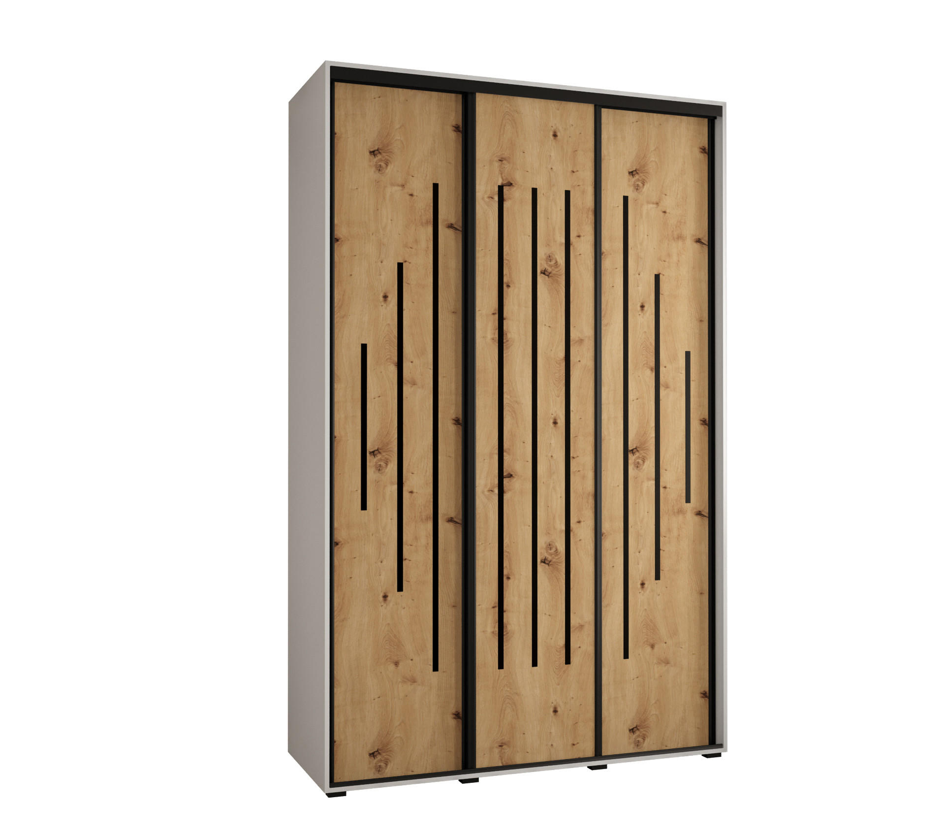 Abiks Möbel Schwebetürenschrank Weiß, Eiche Artisan, Schwarz 150x235x60 cm