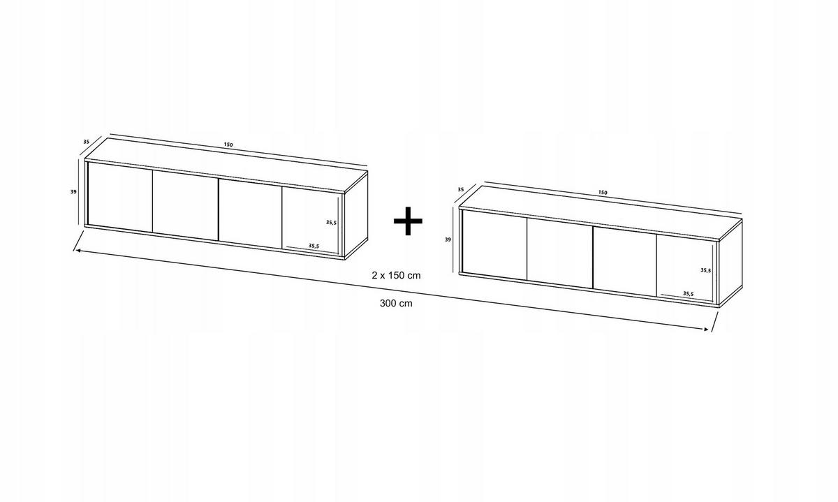 TV-LOWBOARD 2-er Set Apollo2 Eiche wotan Graphit Matt 150 cm - Graphitfarben, Holzwerkstoff (300/39/35cm) - Meble Lindner