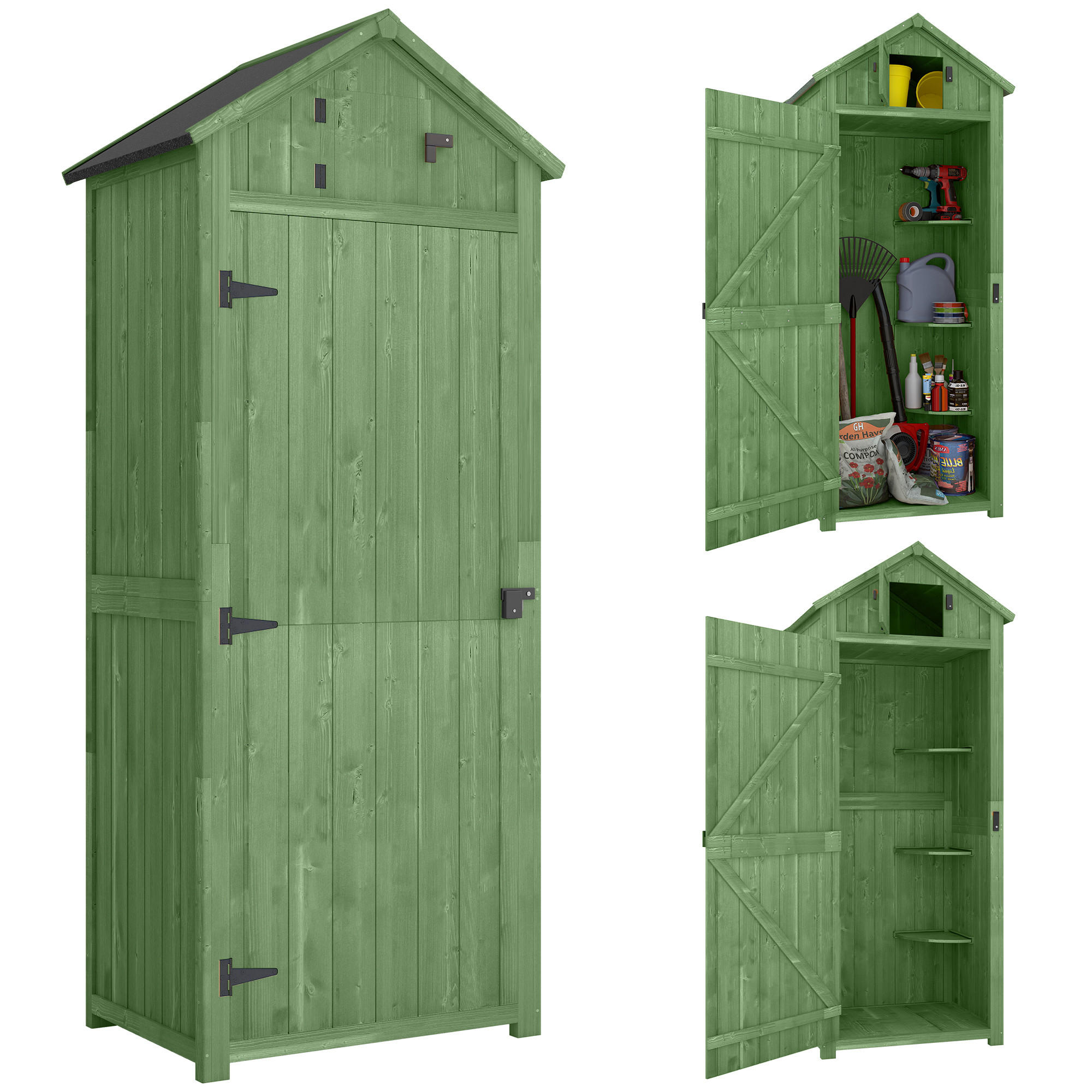 GARTENSCHRANK DE-09257 Naturholz - Grün, Holz (54.2/179/77cm) - ComfortXL