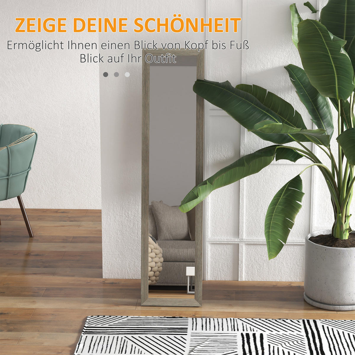 STANDSPIEGEL, Ganzkörperspiegel mit Ständer, freistehender Wandspiegel, Grau - Grau, Glas (40/155/37cm) - HOMCOM