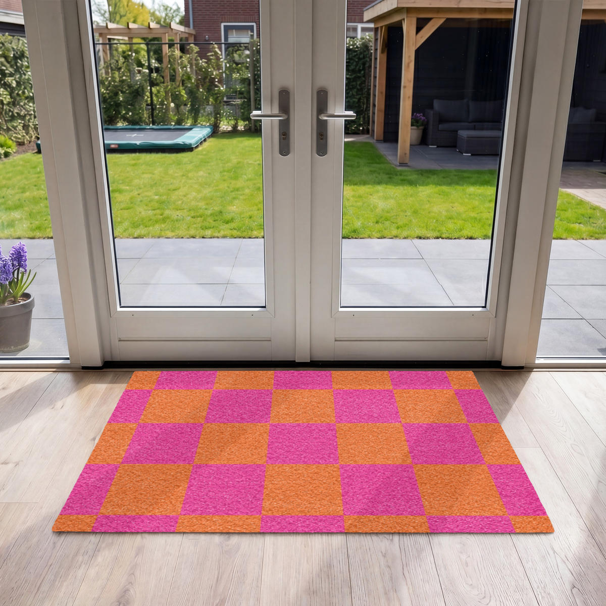 ROHOŽKA Šachovnicový potisk - Oranžová - Růžová - Bloky 120x80 cm - růžová, textil/umělá hmota (120/0.4cm) - MuchoWow