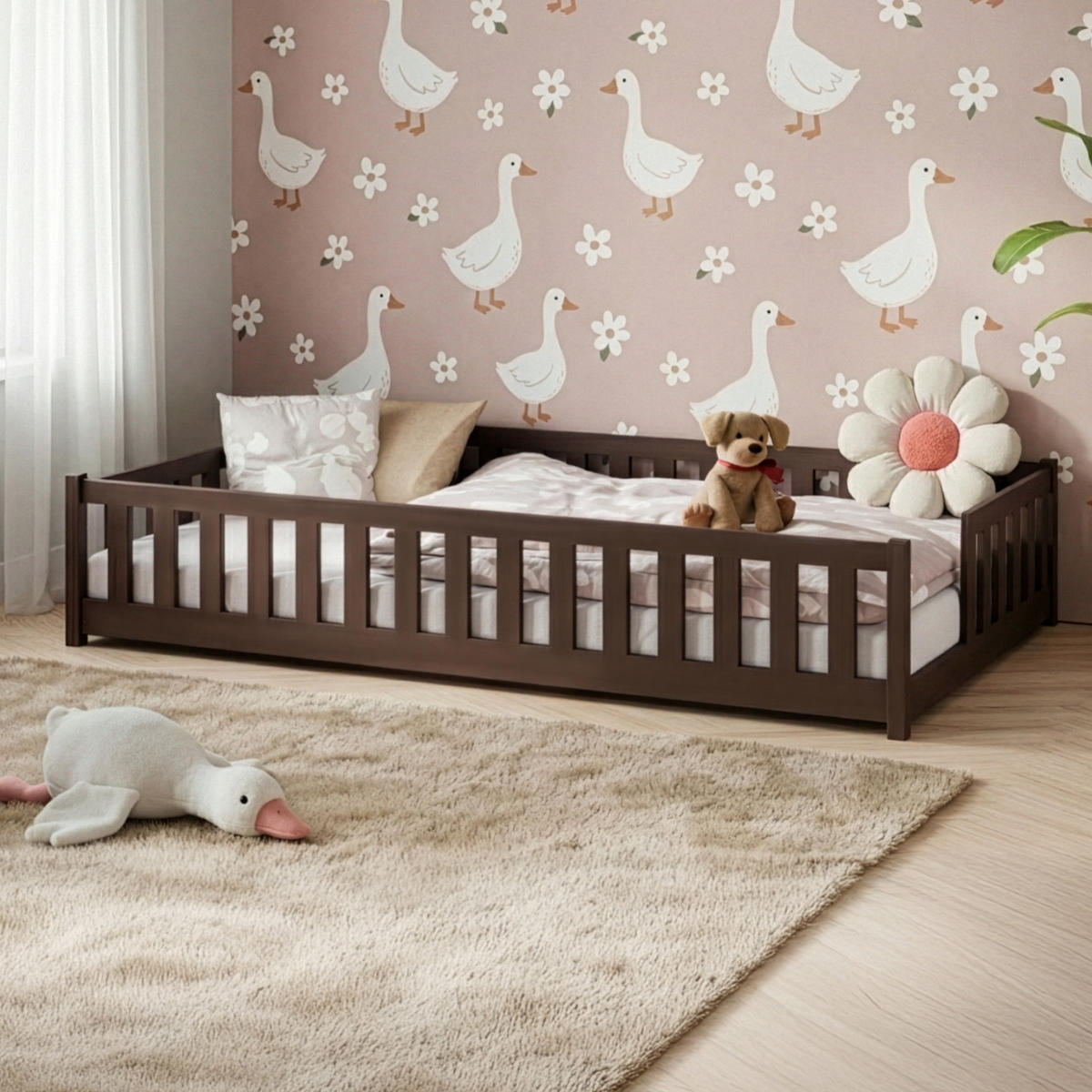 BODENBETT 120x200 cm in Zartbitterschokolade - Dunkelbraun, Holz (120/200cm) - Kids Collective