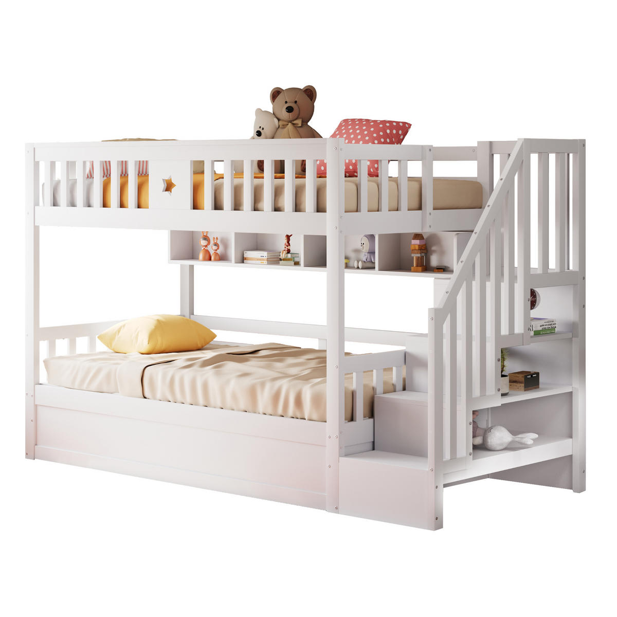 ETAGENBETTEN 90 x 200 cm, Holz,hydraulische Basis, Weiß - Weiß, Holz (90/200cm) - KOMHTOM