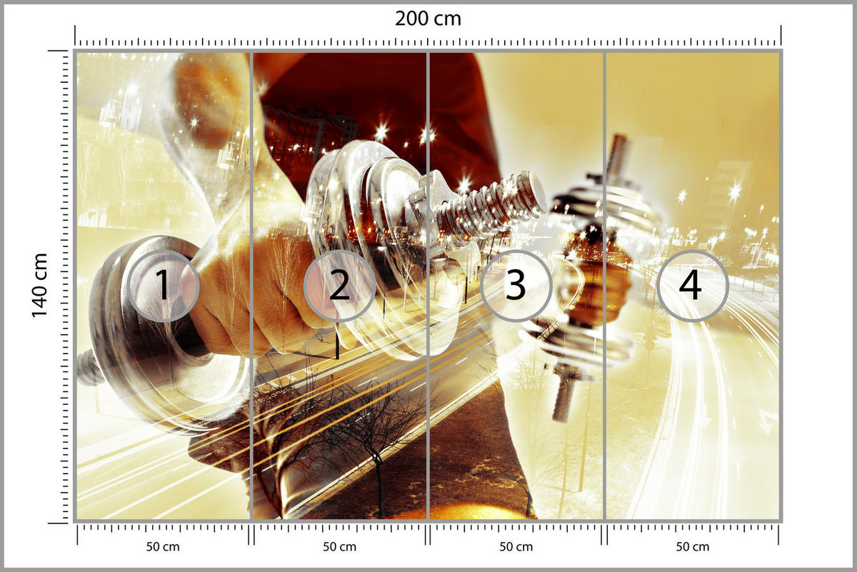FOTOTAPETE für Jugendzimmer Sportler Mann Stadt Nacht Straße 200x140 - Gelb/Beige, Papier (200/140cm) - Muralo