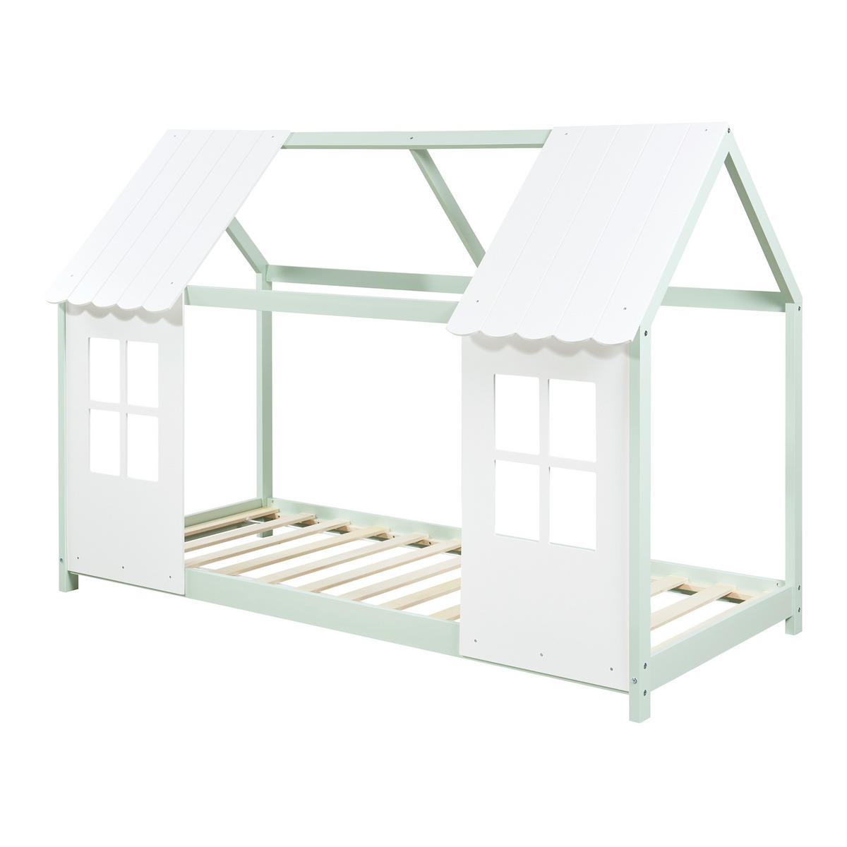 HAUSBETT Tostedt - Weiß/Mintgrün, Holz (90/200cm) - [en.casa]