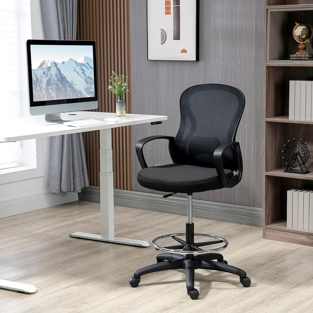 DREHSTUHL mit Fussstütze DE-11681 höhenverstellbar 360° drehbar Schwarz - Schwarz, Metall (65/124/59cm) - ComfortXL