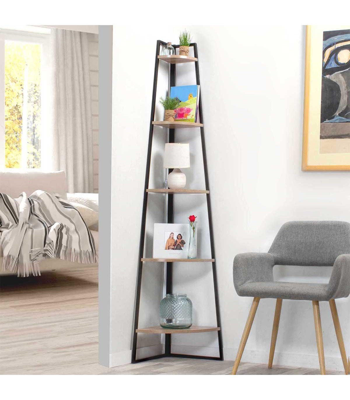 ECKREGAL mit 5 Etagen im Holzdekor H180 cm - Colorado - Schwarz, Holzwerkstoff (36/180/36cm) - Calicosy