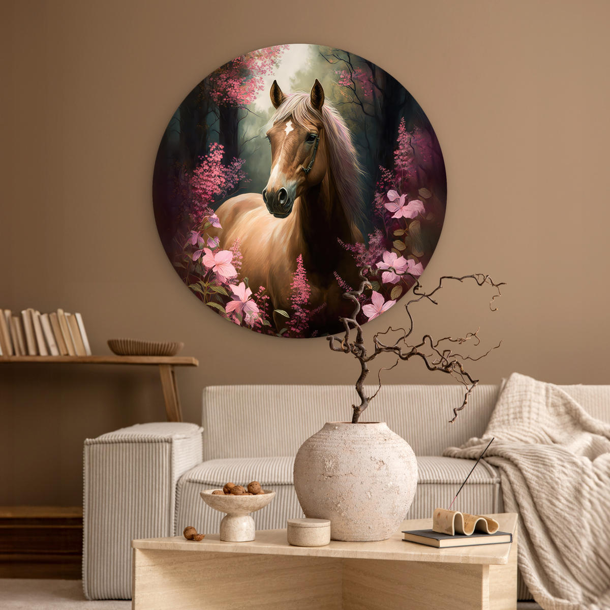 WANDBILD Pferd - Blumen - Rosa - Natur - Wald 90x90 cm - Altrosa, Kunststoff (90/90cm) - MuchoWow