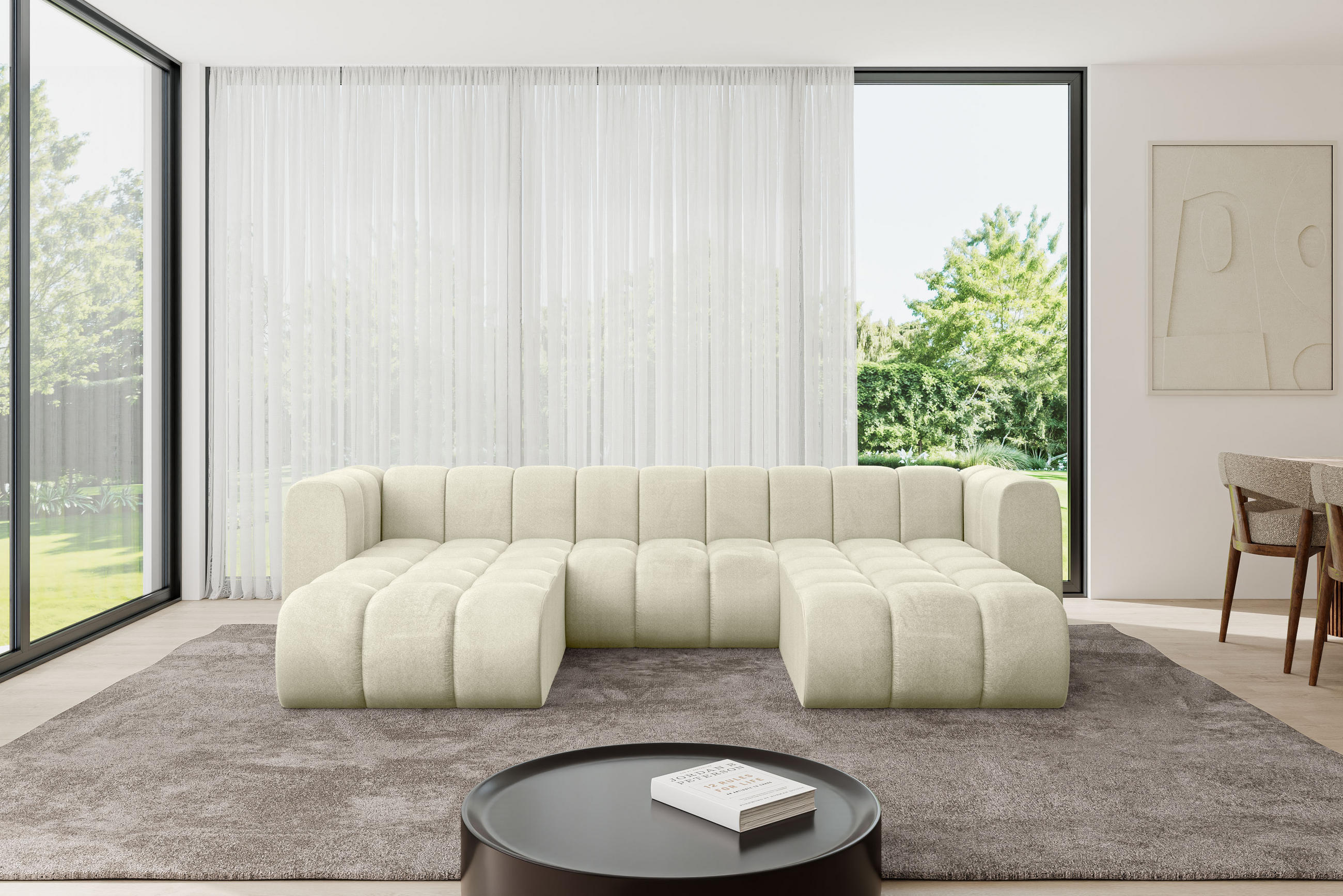 WOHNLANDSCHAFT modulares Sofa Joren-U1 - 319x177x70 cm Beige - Beige, Holzwerkstoff/Textil (319/70/177cm) - ALTDECOR