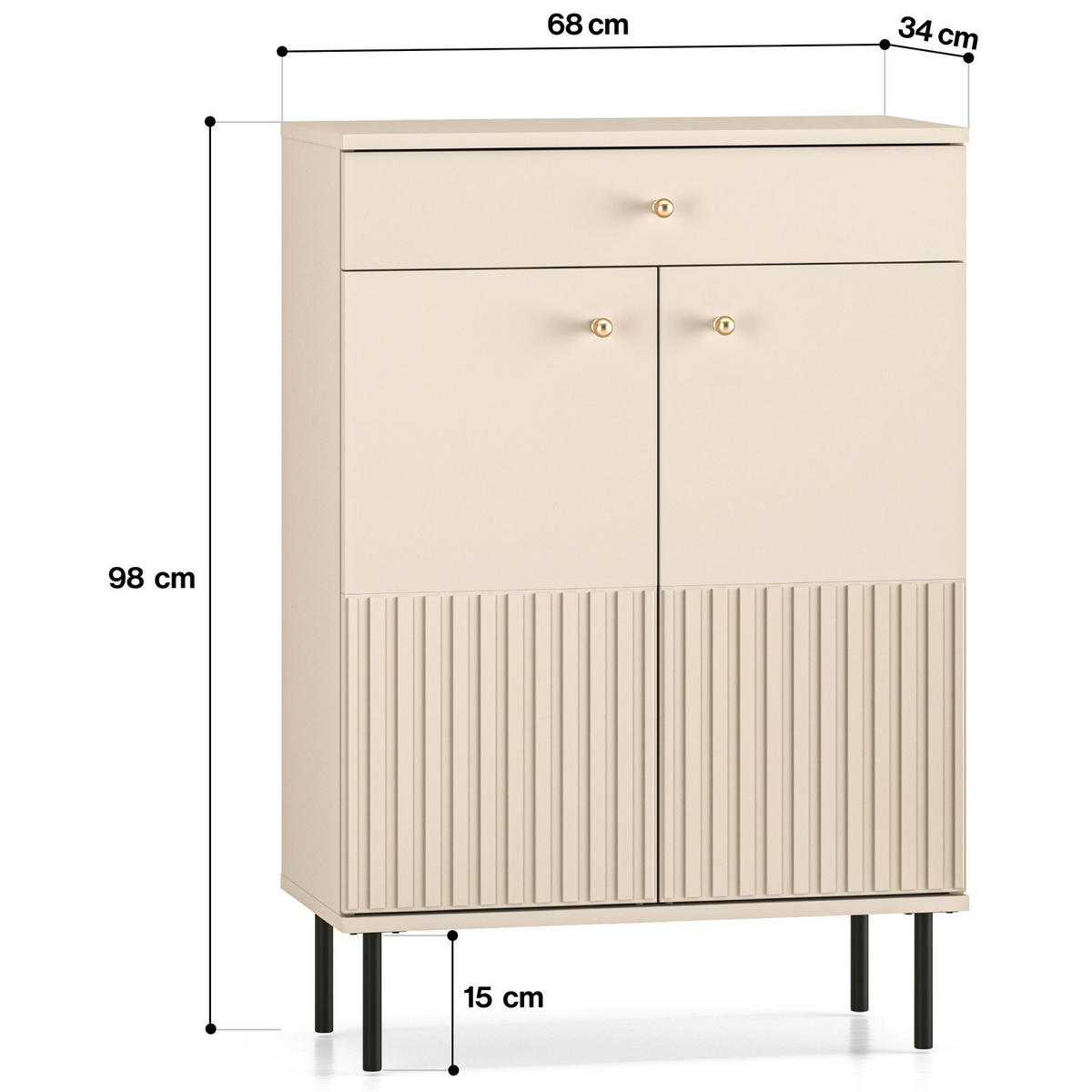 SCHUHSCHRANK Caletto Beige 68 cm - Beige/Goldfarben, Holzwerkstoff/Metall (68/98/34cm) - Selsey