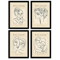 POSTER Set mit 4 PicassoSammlung von Linienporträts Ästhetische A3 Schwarzer Rahmen - Schwarz, Papier (29.7/3cm) - Nacnic