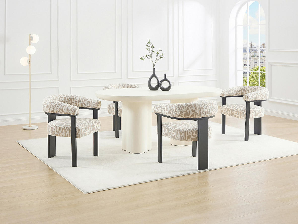 STUHL mit Armlehnen 1er - Strukturstoff Bicolor & Kautschukholz schwarz - Creme & Taupe - LIVELIA - Schwarz, Textil (60/78/64cm) - Pascal Morabito