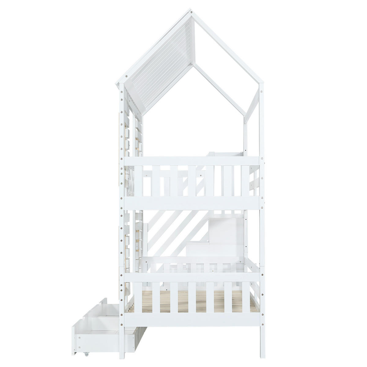 HAUSBETT 90/200 cm Weiß, Natur - Weiß, Holz/Holzwerkstoff - Raumix