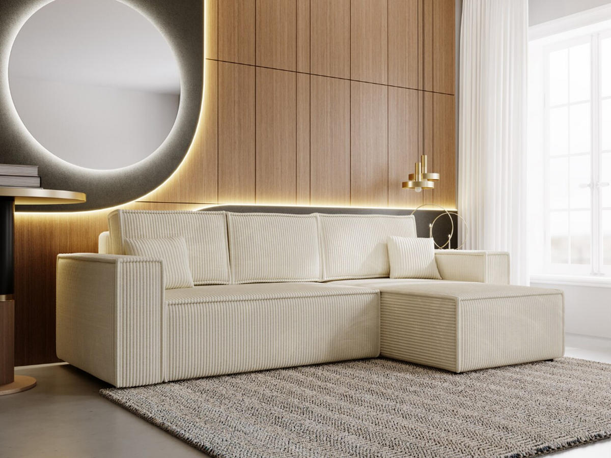 ECKSOFA Prato Beige Rechts - Beige/Schwarz, Holz/Kunststoff (280/170cm) - Graingold