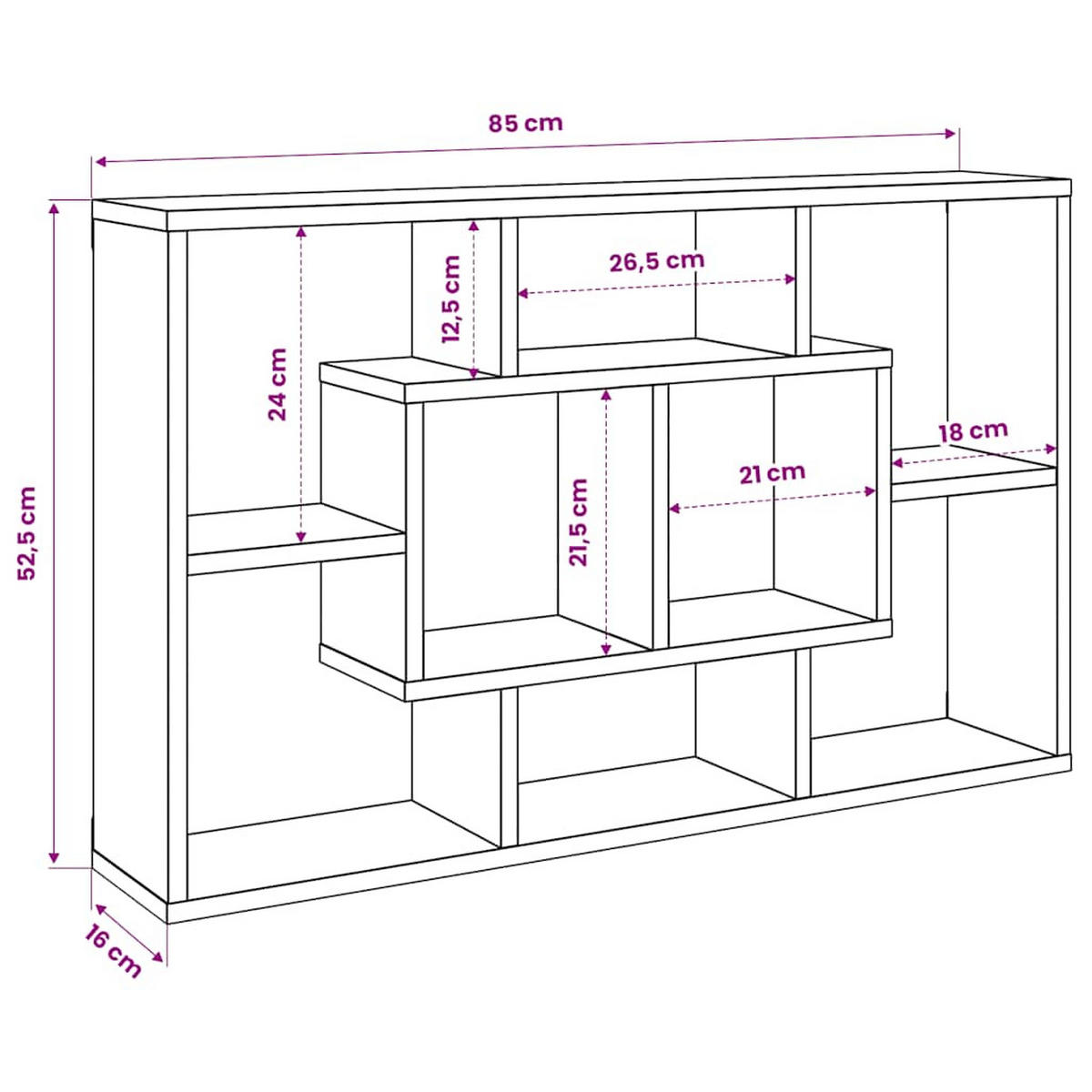 WANDREGAL Betongrau 85/16/52,5 Cm Holzwerkstoff - Grau, Holz/Holzwerkstoff (85/52.5/16cm) - vidaXL