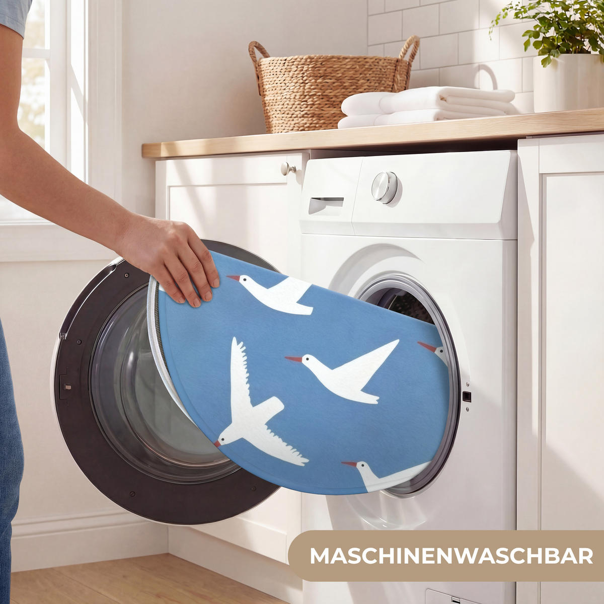 BADEMATTE Vögel - Weiß - Muster 70x70 cm - Blau, Kunststoff/Textil (70/70cm)