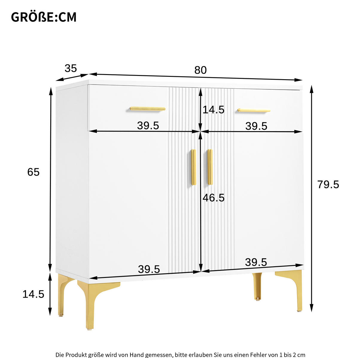 SIDEBOARD 80/35/79,5 cm weiß aus MDF mit 2 Türen, 2 Schubladen und Kippsicherung - Weiß, Holzwerkstoff (80/79.5/35cm) - OKWISH