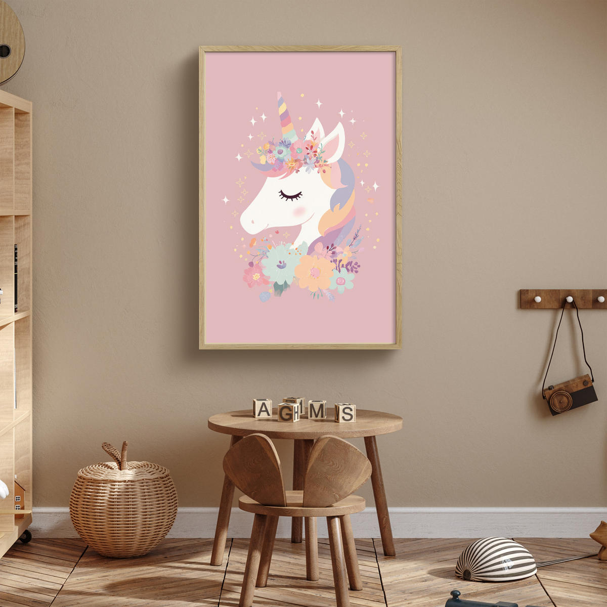 DOBÍJECÍ NOČNÍ LAMPIČKA Jednorožec - růžová - květiny 70x100 cm - růžová, kompozitní dřevo (8/70/100cm) - OnlyWow
