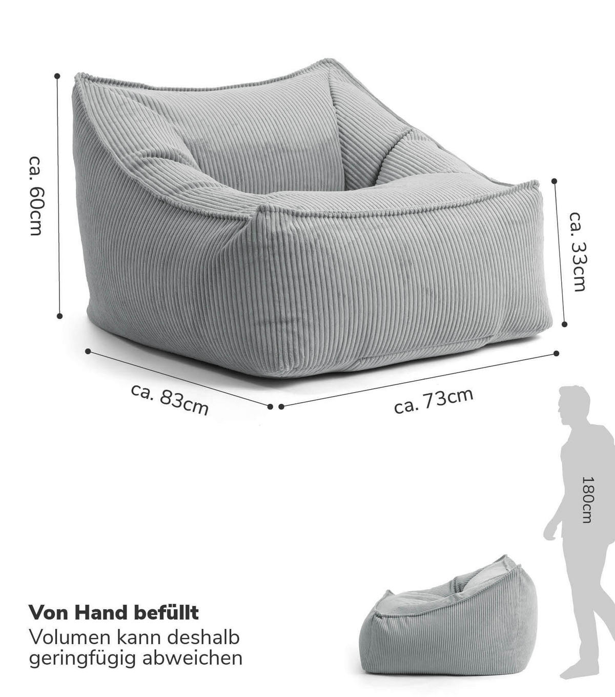SITZSACK Cord Der Lümmel - Grau, Textil (73/60/83cm) - Mokebo