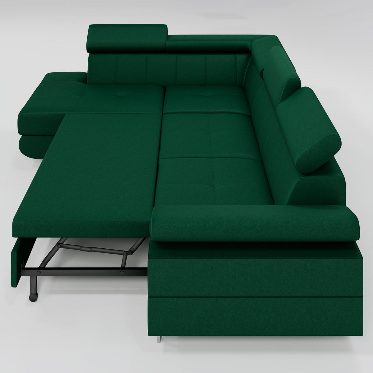 ECKSOFA CAROLINE Rechts Dunkelblau Velours-Stoff mit Schlaffunktion und Bettkasten - Chromfarben/Dunkelblau, Textil (253/190cm) - Barchello