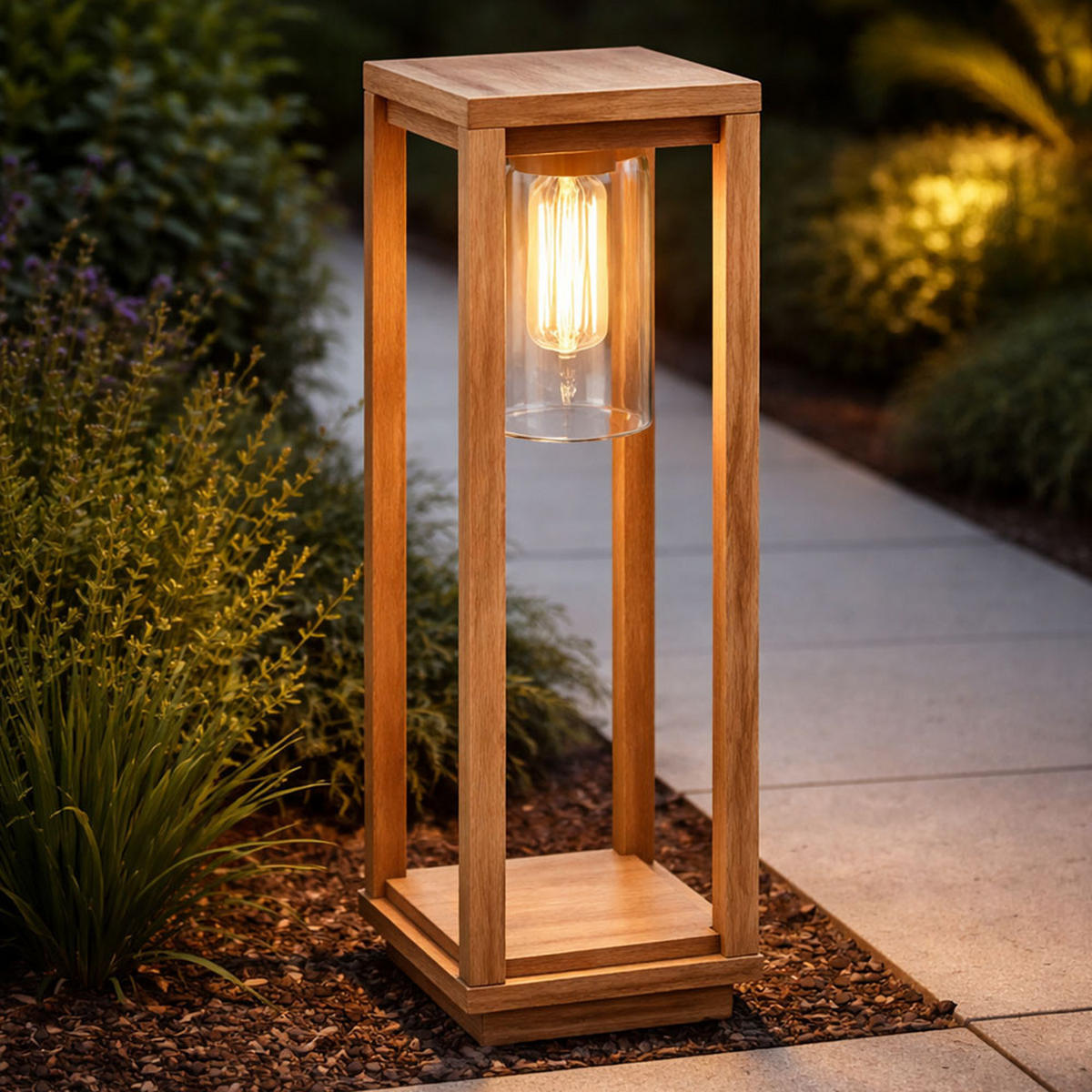 LED SOCKELLEUCHTE Aluminium Holzoptik Braun - Braun, Metall (15/15/50cm) - Globo Lighting