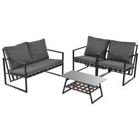 LOUNGEGARNITUR für 4 Personen，mit Sofa,Couchtisch & Kissen，schwarz - Schwarz, Metall - KOMHTOM