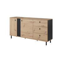 KOMMODE Madis Artisan Eiche, Zweitürig mit Schubladen - Schwarz/Eiche Artisan, Holzwerkstoff (165/82/40cm) - Bettso