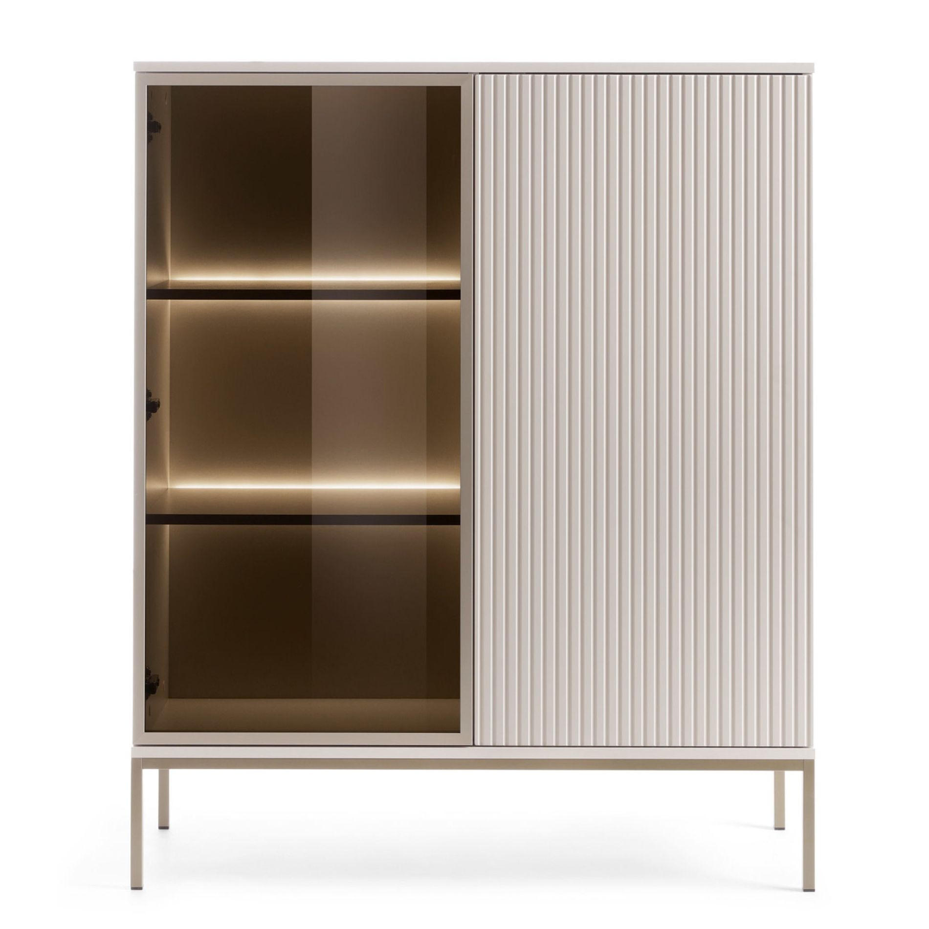 VITRINE Tosena Greige mit LED - Kaschmir/Goldfarben, Holzwerkstoff/Metall (104/126/39cm) - Selsey