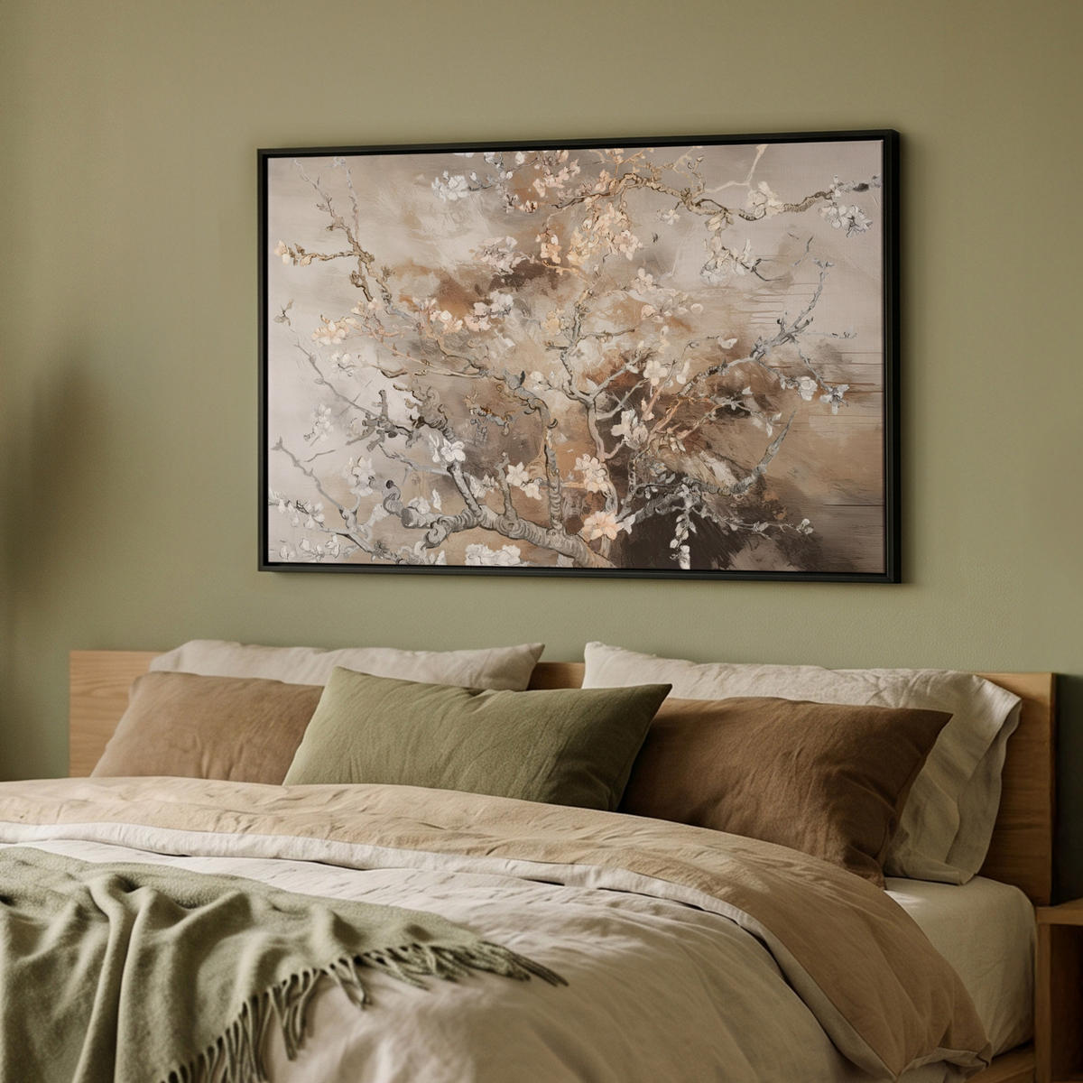 LEINWAND Bilder mit Rahmen - Mandelblüte - Kunst - Van Gogh - Beige - Abstrakt - 90x60 - Braun, Textil (90/60cm) - MuchoWow