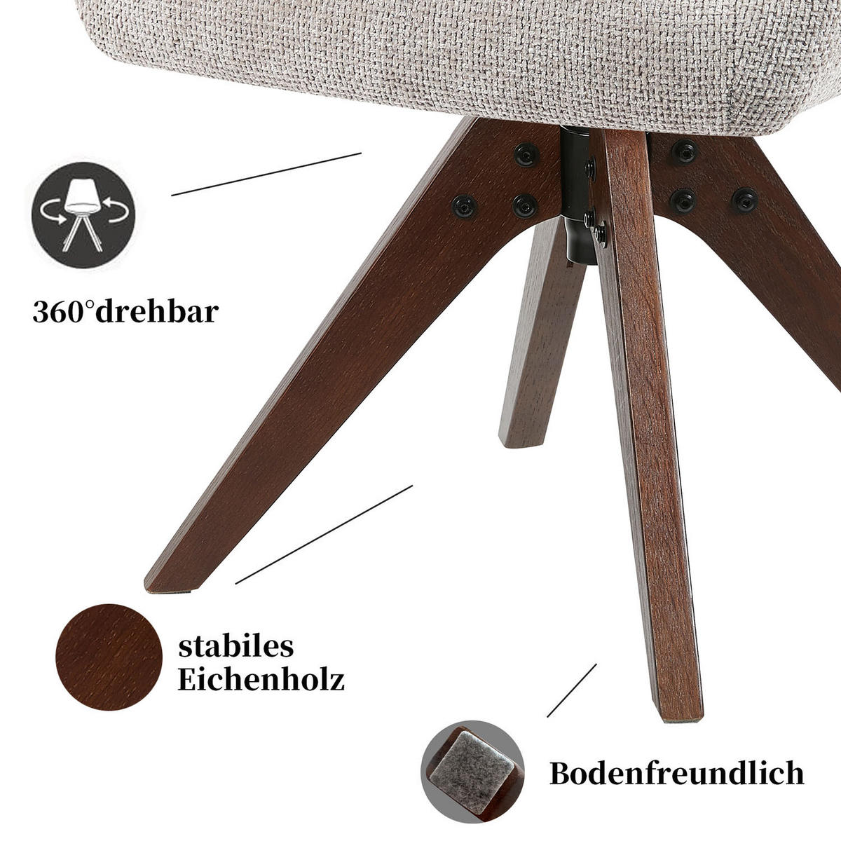 DREHSTUHL Mika-Theo 2er-Set - Nussbaumfarben/Hellgrau, Eichenholz/Holz (59/84/66cm) - DUBI Möbel