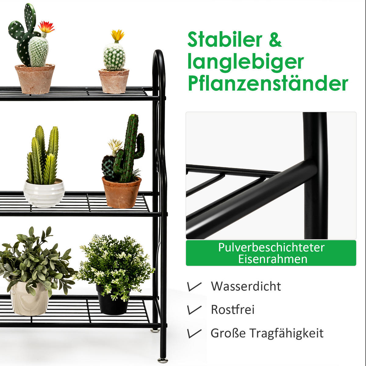 PFLANZENSTÄNDER Schwarz - Schwarz, Metall (25/85/72cm) - COSTWAY