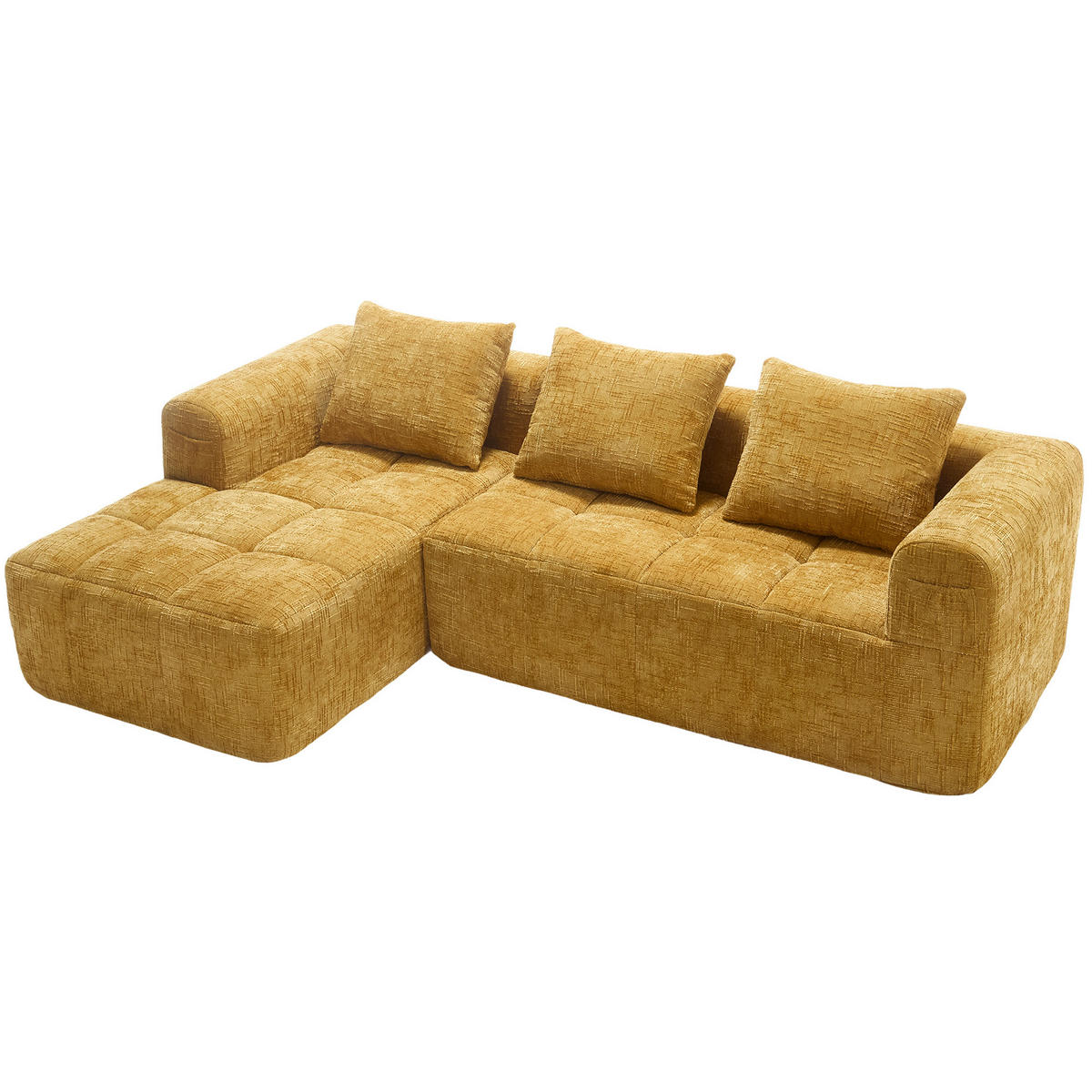 ECKSOFA 250/158/60 cm gelb aus Chenille mit Chaiselongue und Seitentaschen - Gelb, Textil (250/158cm) - OKWISH