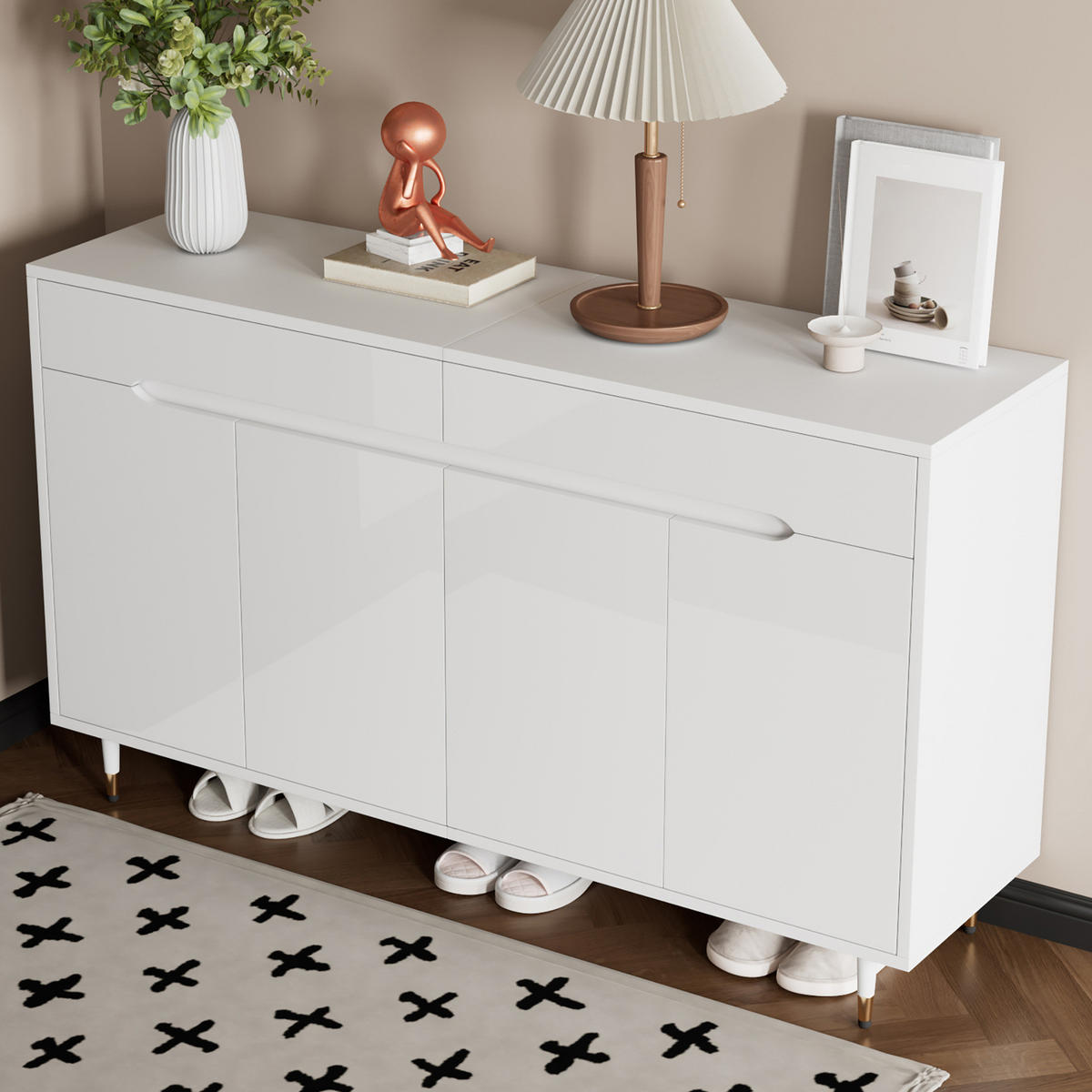 SCHUHSCHRANK 140/39/84 cm in Weiß mit 2 Türen, 2 Schubladen und Soft-Close - Weiß, Holzwerkstoff (140/84/39cm) - BEAOK