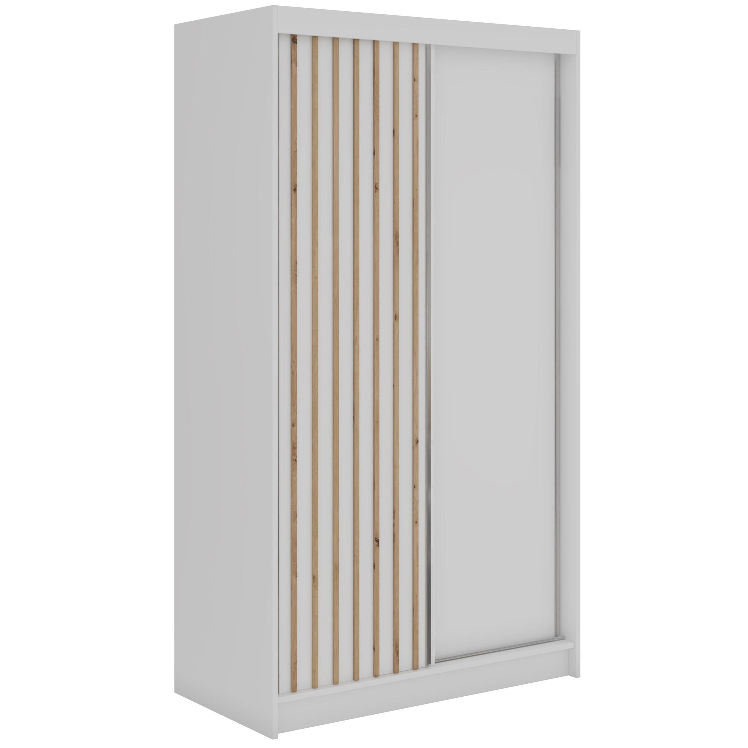 SCHWEBETÜRENSCHRANK mit Lamellen LUMOS - 120 - Weiß und Eiche Artisan - Alufarben/Weiß, Holzwerkstoff/Metall (120/216/61cm) - MKS
