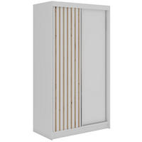 SCHWEBETÜRENSCHRANK mit Lamellen LUMOS - 120 - Weiß und Eiche Artisan - Alufarben/Weiß, Holzwerkstoff/Metall (120/216/61cm) - MKS