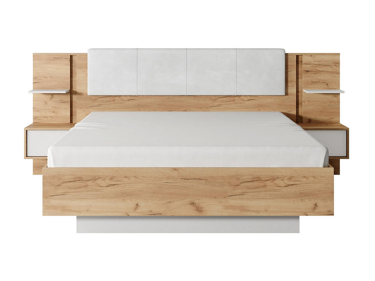 BETTRAHMEN - 2 Personen - samt - naturfarben hell, weiß Elynia - Weiß, Holz/Textil (160/200cm) - Vente-Unique